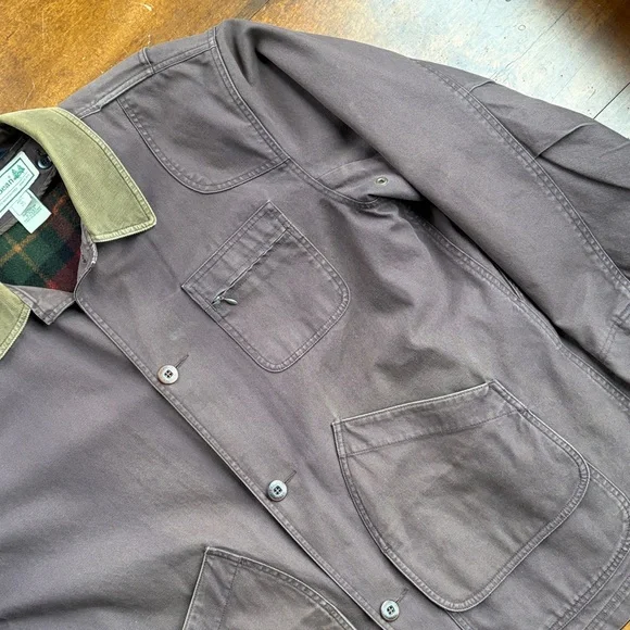 Vintage L.L. Bean Brown Canvas Field Coat Jacket Wool Plaid Lined Men's XL - Picture 6 of 15